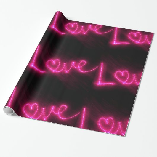liefdeshartritme neon warm roze zwart omslagpapier cadeaupapier (Uitgerold)