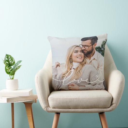 Liefdeshartscript foto witte tekst kussen (Stoel)