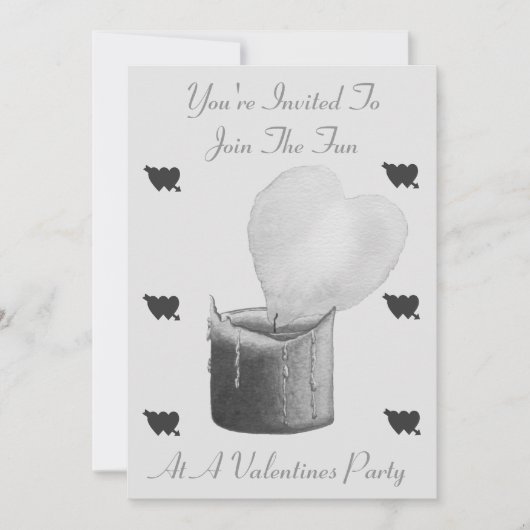 liefdeshartvlam en kaarszwart en grijs feest kaart (Voorkant)