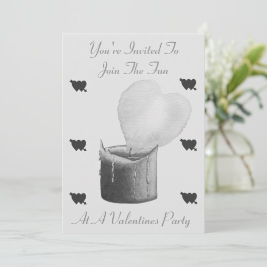 liefdeshartvlam en kaarszwart en grijs feest kaart (Staand voorkant)