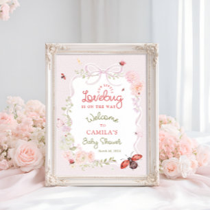 Liefdeskever Roze Roze Bloemige Baby Shower Welkom Poster