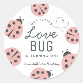 Liefdeskevertje Roze Lieveheersbeestje Verjaardag Ronde Sticker (Voorkant)