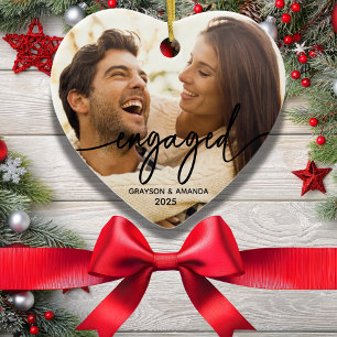 Liefdeskoppel Foto Hart Verlovingsornament Keramisch Ornament