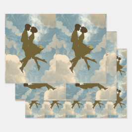 Liefdeskoppel in de Blauwe Lucht Collage Inpakpapier Vel