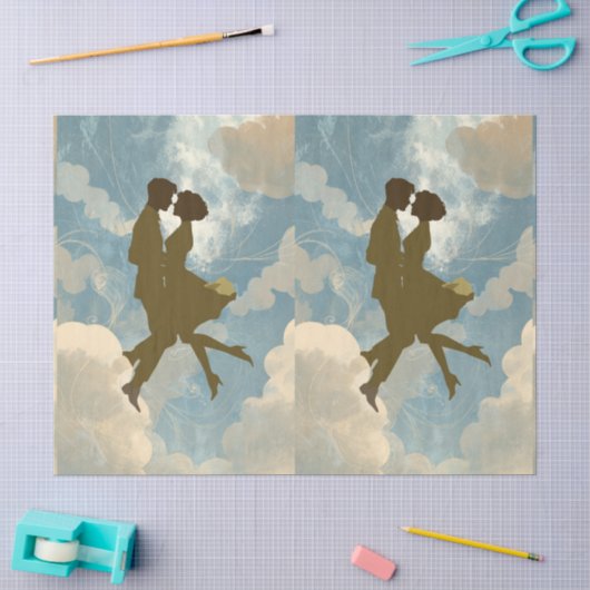 Liefdeskoppel in de blauwe lucht collage tissuepapier (Craft)