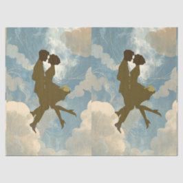 Liefdeskoppel in de blauwe lucht collage tissuepapier