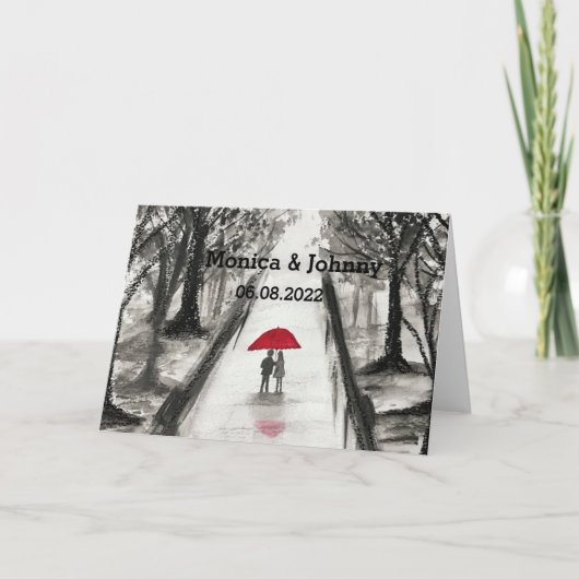 Liefdeskoppel rode paraplu Bruiloft Bridal Shower Kaart (Voorkant)