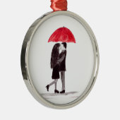 Liefdeskoppel rode paraplu waterverf bruiloft scha metalen ornament (Rechts)