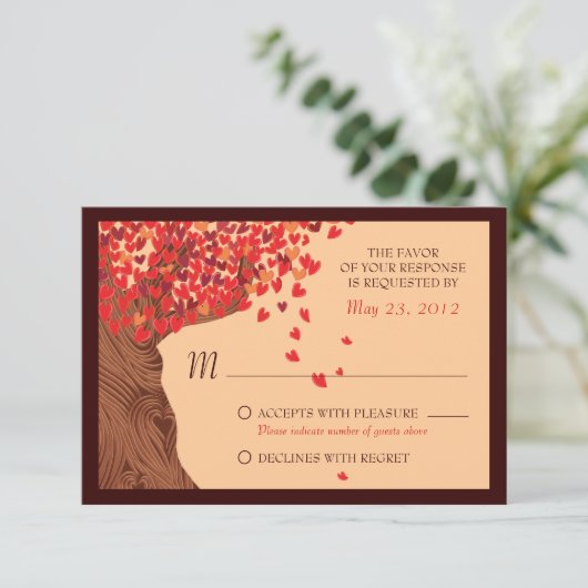 Liefdeskoppel vallende harten eik RSVP (Staand voorkant)