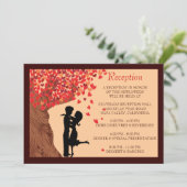 Liefdeskoppel vallende harten eikenboom ontvangstk kaart (Staand voorkant)