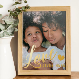 Liefdeslevens hier Hartfamilie Foto Gold Folie Afdrukken