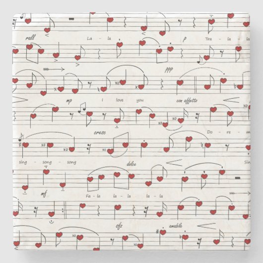 Liefdeslied Rode Hartens Muziekscore Stenen Onderzetter (Voorkant)