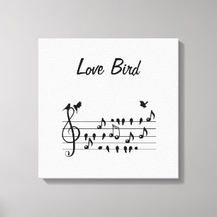 Liefdeslied Vogels op Muzieksleutel Zwart Wit Kuns Canvas Afdruk