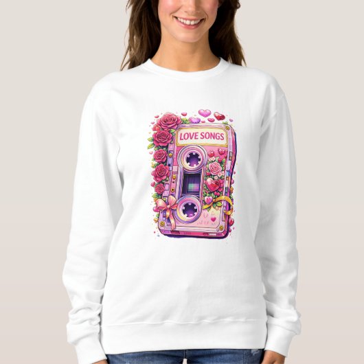 Liefdesliedjes Retro Cassette – Romantische Bloem Trui (Voorkant)