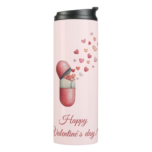 Liefdesmedicijn Valentijnsdag ontwerp Thermosbeker (Gedraaid links)