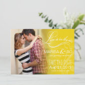 Liefdesmist foto save the date | geel (Staand voorkant)