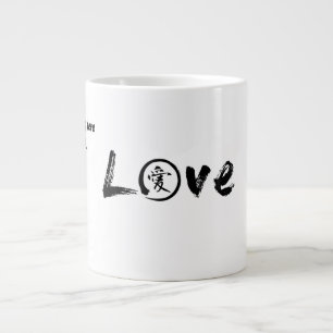 Liefdesmokkoppen met zwarte Japanse kanji Grote Koffiekop