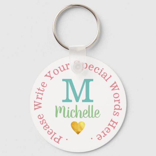 liefdesmonogram voor haar met aangepaste tekst wit sleutelhanger (Voorkant)