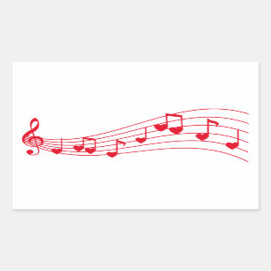 liefdesmuziek, muzikale noten met harten rechthoekige sticker