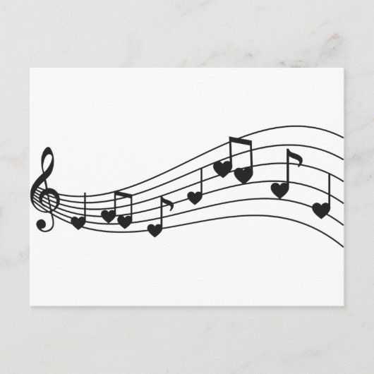 liefdesmuziek, rode muzikale noten met hartendesig briefkaart (Voorkant)