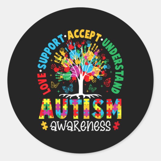 Liefdesondersteuning Accepteer Begrijp Autisme Bew Ronde Sticker (Voorkant)