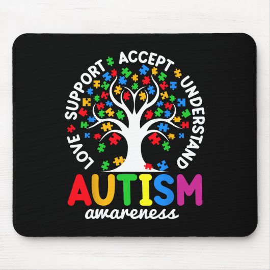 Liefdesondersteuning Accepteer Puzzle Tree Autisme Muismat (Voorkant)