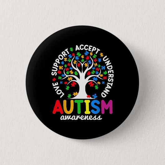 Liefdesondersteuning Accepteer Puzzle Tree Autisme Ronde Button 5,7 Cm (Voorkant)