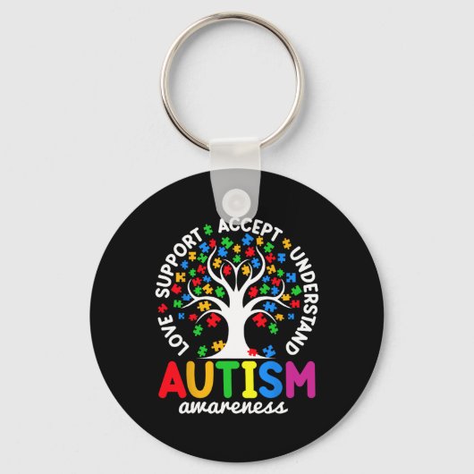 Liefdesondersteuning Accepteer Puzzle Tree Autisme Sleutelhanger (Voorkant)