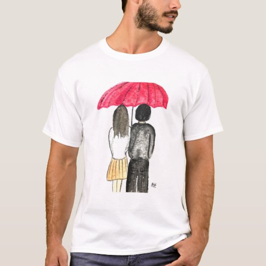 Liefdespaar met rode paraplu t-shirt (Voorkant)