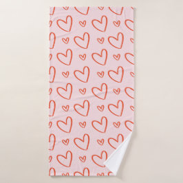 Liefdespatroon: rode harten in roze achtergrond badhanddoek