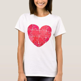 Liefdespuzzel opgelost, rode puzzelhart t-shirt