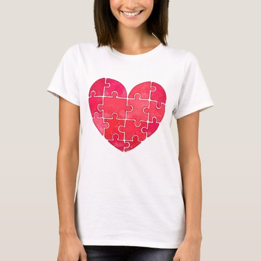 Liefdespuzzel opgelost, rode puzzelhart t-shirt (Voorkant)