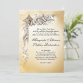  liefdesringen & klokken huwelijksuitnodigingen kaart (Staand voorkant)