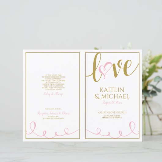 Liefdesscript Hart Huwelijksprogramma's Roze & Gou (Staand voorkant)