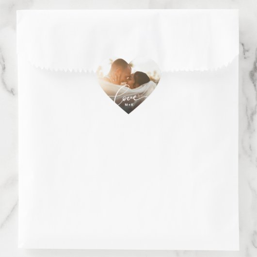 Liefdesscript Hart Pasgetrouwd Aangepaste Foto Sticker (Tas)