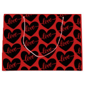 Liefdesscript Hartjes Rood Zwart Patroon Valentijn Groot Cadeauzakje (Voorkant)