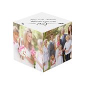 Liefdesscript met aangepaste namen en trouwfoto's kubus (Achter hoekig)