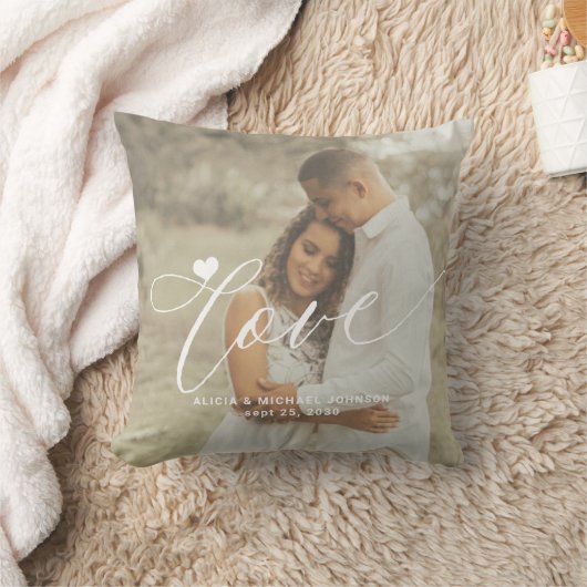Liefdesscript modern 2 foto hart gepersonaliseerd kussen (Deken)
