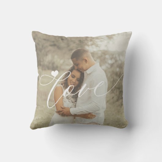 Liefdesscript modern 2 foto hart gepersonaliseerd kussen (Achterkant)