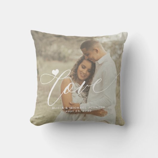 Liefdesscript modern 2 foto hart gepersonaliseerd kussen (Voorkant)