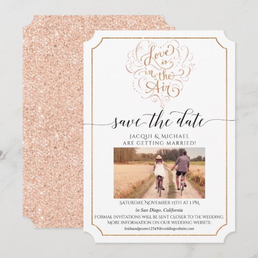 Liefdesscript typografie roze goud glitter hart kaart (Voorkant / Achterkant)
