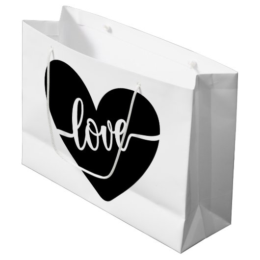 Liefdesscript typografie zwarte hart Valentijnsdag Groot Cadeauzakje (Voorkant Gekanteld)