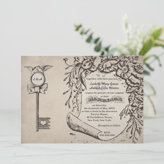  liefdessleutel en Turtle Doves Weddenschap #V0 Kaart (Staand voorkant)