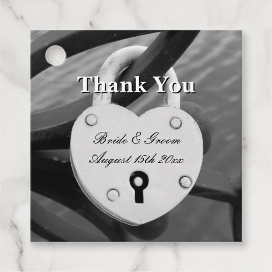 Liefdesslot met sleutelgat gepersonaliseerde bruil bedankjes labels (Voorkant)
