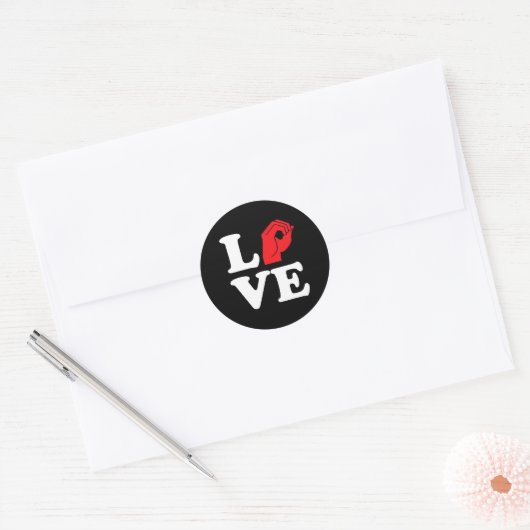 Liefdessymbool ASL Ronde Sticker (Envelop)