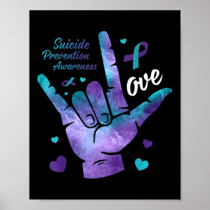 Liefdesteken Teal & Paarse Lint Zelfmoordpreventie Poster