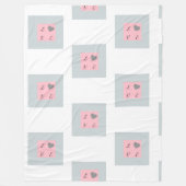 liefdestekst in een vierkant design roze en grijs fleece deken (Voorkant)
