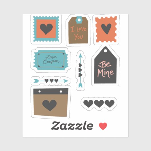  liefdestickets en harten met typografie Stisch Sticker (Vel)
