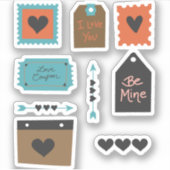  liefdestickets en harten met typografie Stisch Sticker (Voorkant)