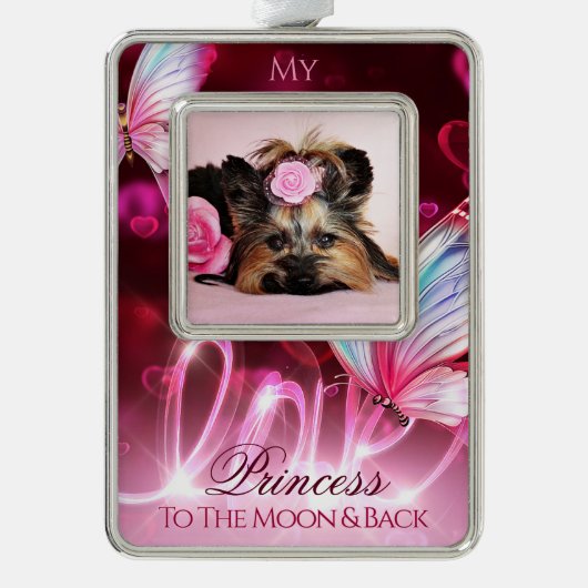 Liefdestribute, Roze harten en vlinder - Huisdier  Verzilverd Omlijst Ornament (Voorkant)